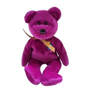 Ty Beanie Babies Millennium Bear Purple Plush 1999 Retired Tag NOT attached